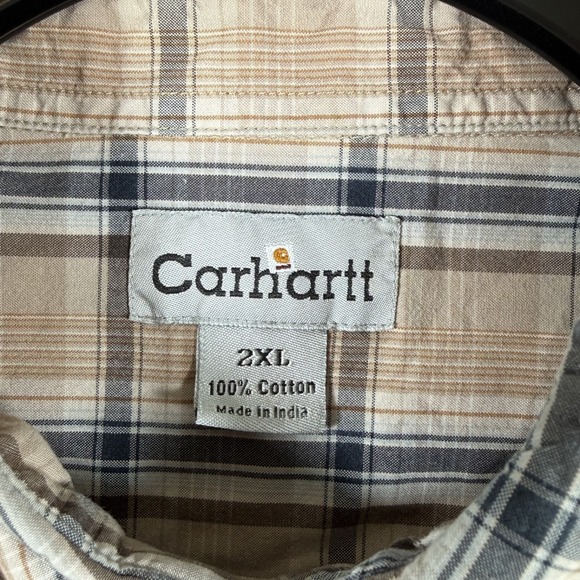 Carhartt Shirt Men 2XL Brown Plaid Short Sleeve Button Down Cotton Workwear - Picture 3 of 8